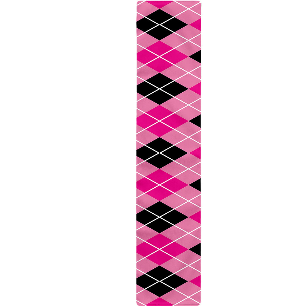 Black And Pink Argyle Pattern Print Table Runner