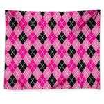 Black And Pink Argyle Pattern Print Tapestry