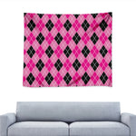 Black And Pink Argyle Pattern Print Tapestry
