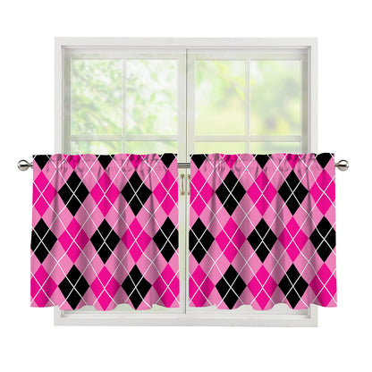 Black And Pink Argyle Pattern Print Tier Curtains
