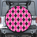 Black And Pink Argyle Pattern Print Tire Cover