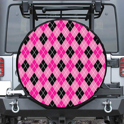 Black And Pink Argyle Pattern Print Tire Cover