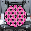 Black And Pink Argyle Pattern Print Tire Cover With Camera Hole