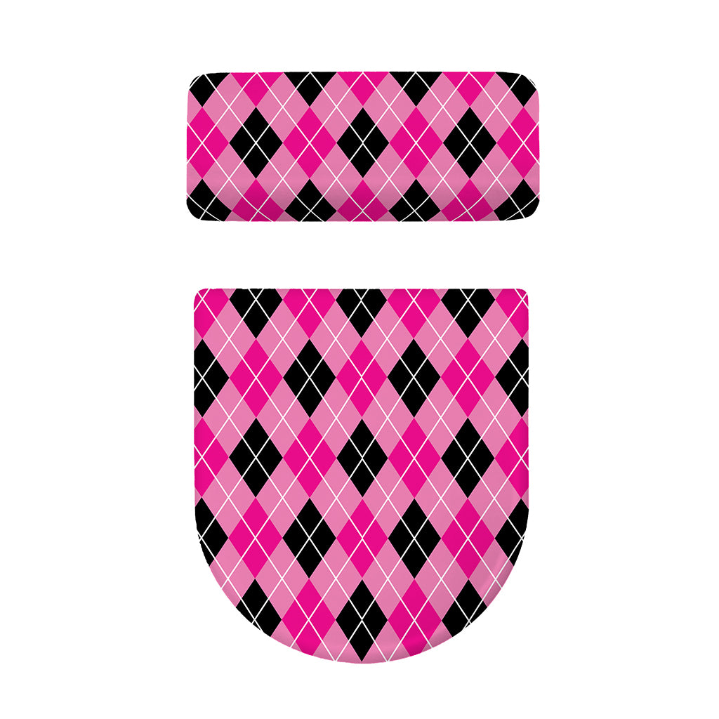 Black And Pink Argyle Pattern Print Toilet Lid And Tank Cover Set