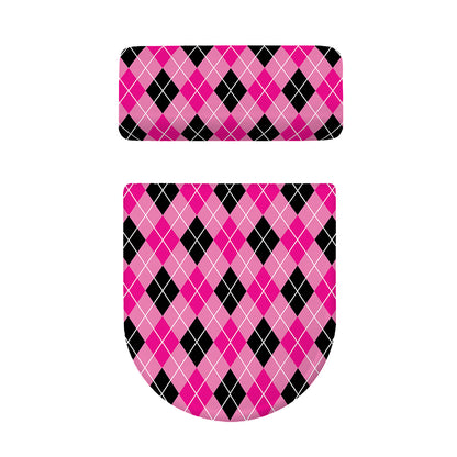 Black And Pink Argyle Pattern Print Toilet Lid And Tank Cover Set