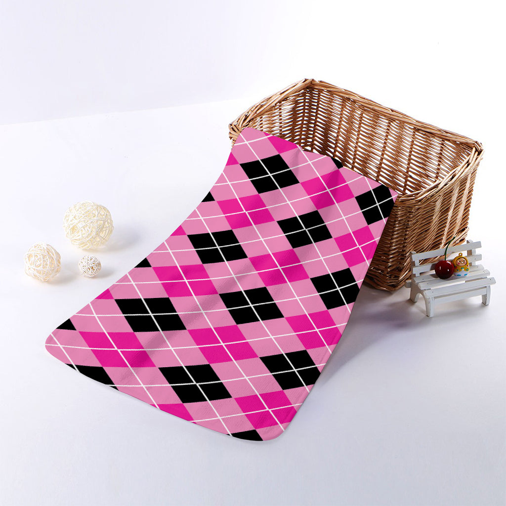 Black And Pink Argyle Pattern Print Towel