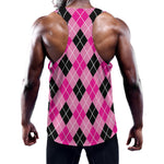 Black And Pink Argyle Pattern Print Training Tank Top