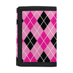 Black And Pink Argyle Pattern Print Trifold Wallet