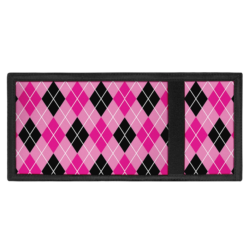 Black And Pink Argyle Pattern Print Trifold Wallet