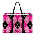 Black And Pink Argyle Pattern Print Utility Tote Bag
