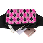 Black And Pink Argyle Pattern Print Waist Bag