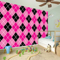Black And Pink Argyle Pattern Print Wall Sticker