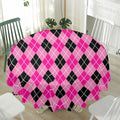 Black And Pink Argyle Pattern Print Waterproof Round Tablecloth