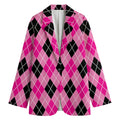 Black And Pink Argyle Pattern Print Women's Blazer