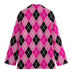 Black And Pink Argyle Pattern Print Women's Blazer