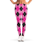 Black And Pink Argyle Pattern Print Women's Leggings