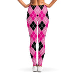 Black And Pink Argyle Pattern Print Women's Leggings
