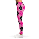 Black And Pink Argyle Pattern Print Women's Leggings