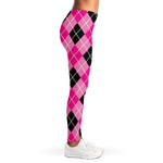 Black And Pink Argyle Pattern Print Women's Leggings