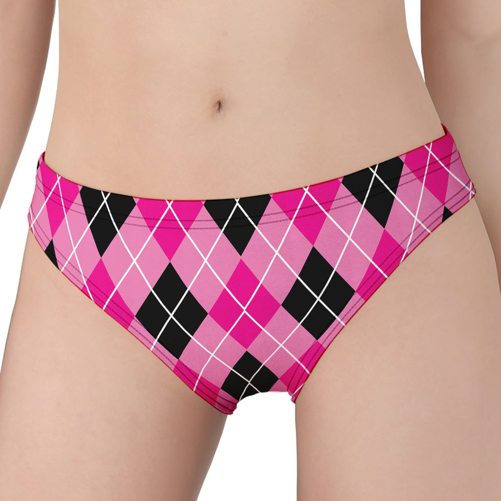 Black And Pink Argyle Pattern Print Women's Panties