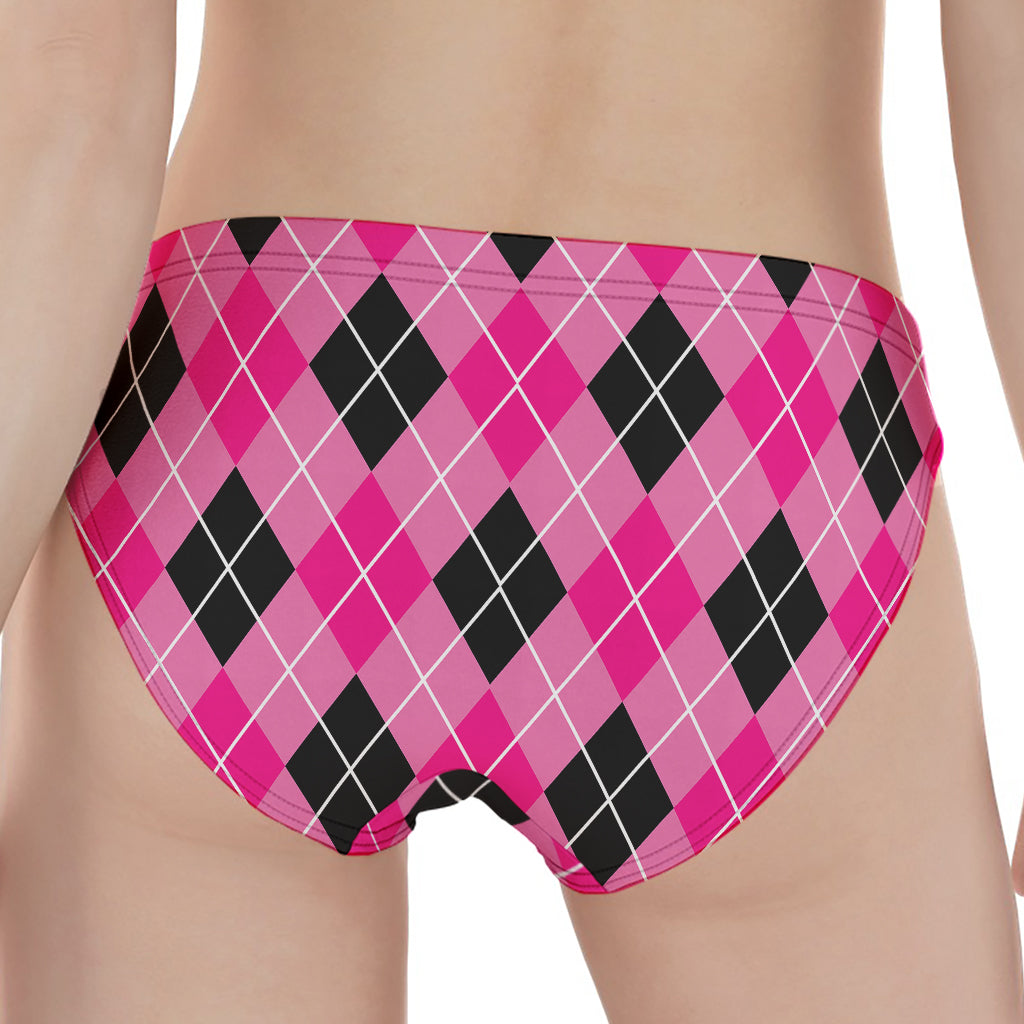 Black And Pink Argyle Pattern Print Women's Panties