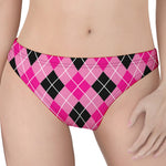 Black And Pink Argyle Pattern Print Women's Thong