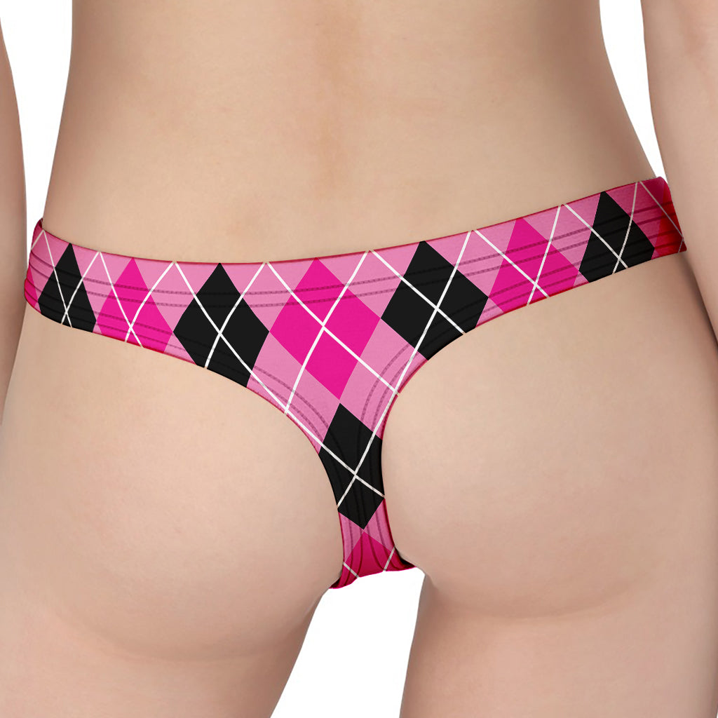 Black And Pink Argyle Pattern Print Women's Thong