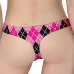 Black And Pink Argyle Pattern Print Women's Thong