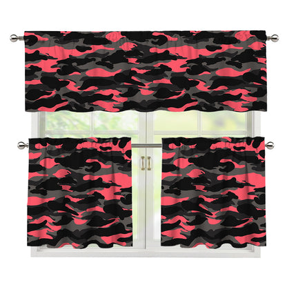Black And Pink Camouflage Print 3 Piece Kitchen Curtains