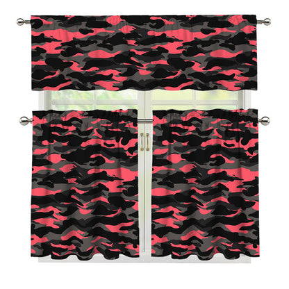Black And Pink Camouflage Print 3 Piece Kitchen Curtains
