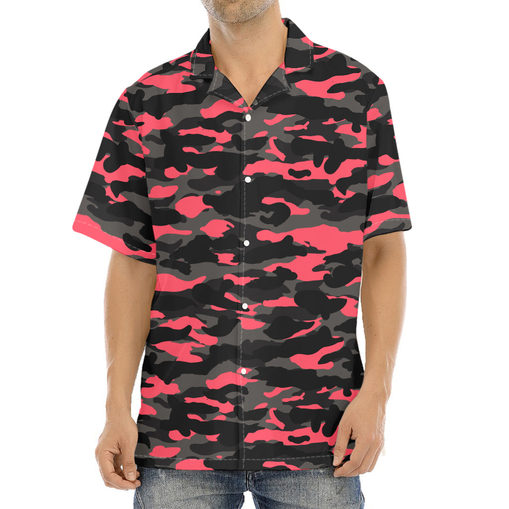Black And Pink Camouflage Print Aloha Shirt