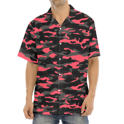 Black And Pink Camouflage Print Aloha Shirt