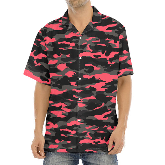 Black And Pink Camouflage Print Aloha Shirt