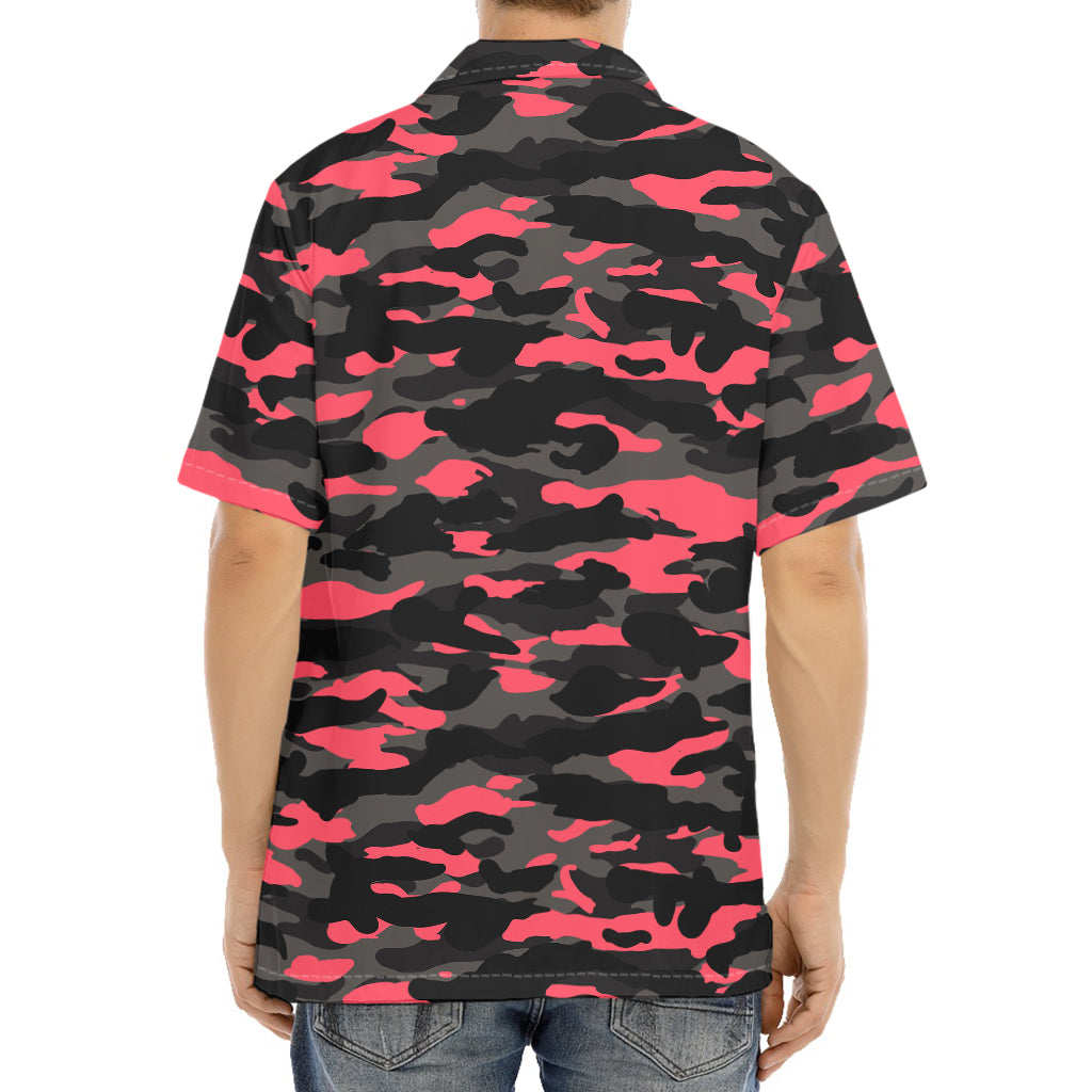 Black And Pink Camouflage Print Aloha Shirt