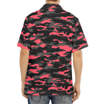 Black And Pink Camouflage Print Aloha Shirt