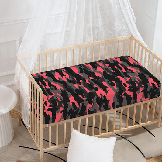 Black And Pink Camouflage Print Baby Crib Sheet