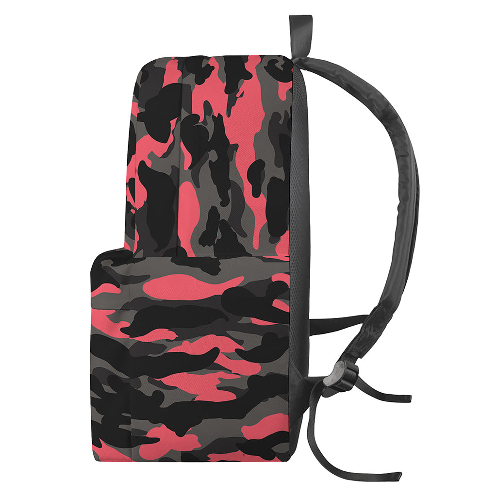 Black And Pink Camouflage Print Backpack