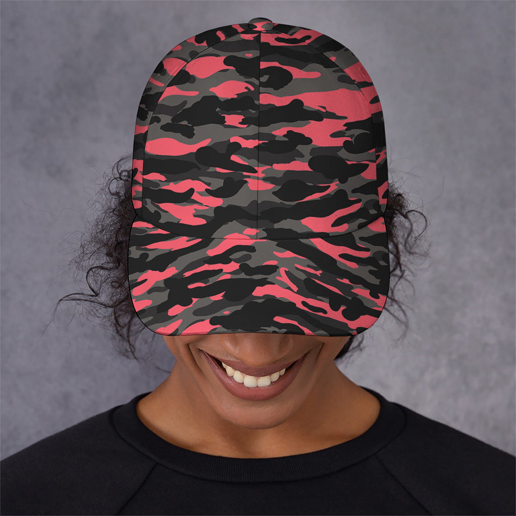 Black And Pink Camouflage Print Baseball Cap