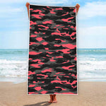 Black And Pink Camouflage Print Beach Towel