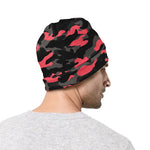 Black And Pink Camouflage Print Beanie