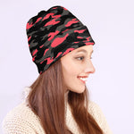 Black And Pink Camouflage Print Beanie