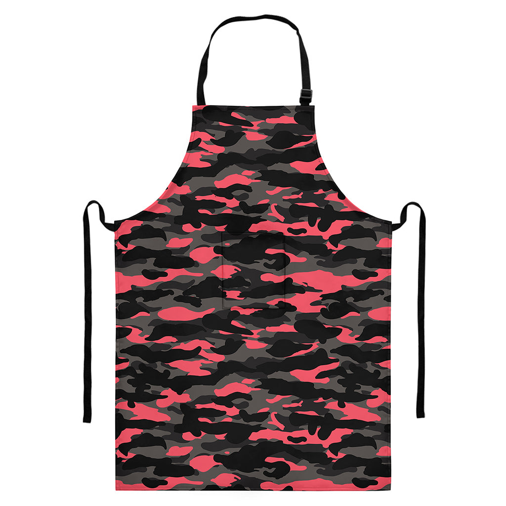 Black And Pink Camouflage Print Bib Apron With Pocket