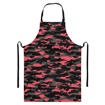 Black And Pink Camouflage Print Bib Apron With Pocket