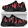 Black And Pink Camouflage Print Black Chunky Shoes