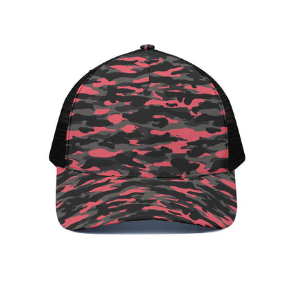 Black And Pink Camouflage Print Black Mesh Trucker Cap