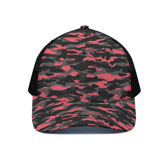 Black And Pink Camouflage Print Black Mesh Trucker Cap