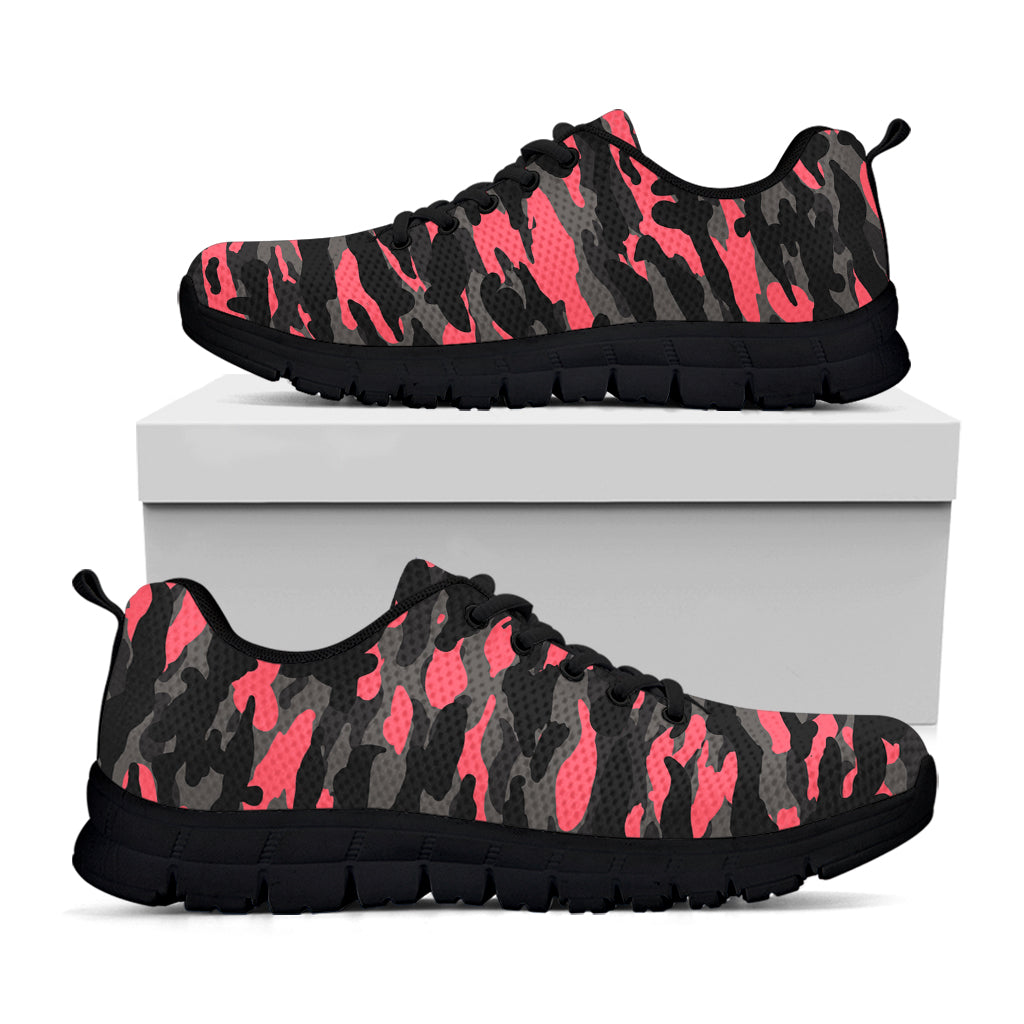 Black And Pink Camouflage Print Black Running Shoes