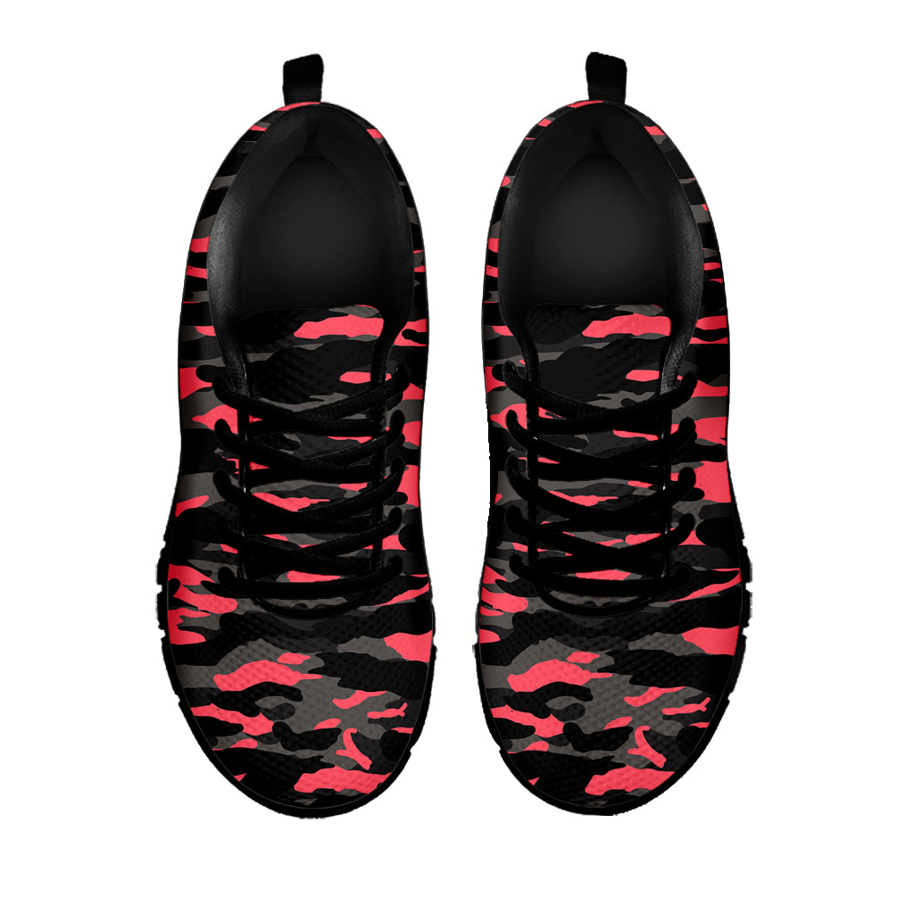 Black And Pink Camouflage Print Black Running Shoes