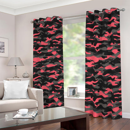 Black And Pink Camouflage Print Blackout Grommet Curtains