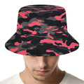 Black And Pink Camouflage Print Bucket Hat
